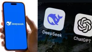 DeepSeek AI Assistant logo with an Indian flag in the background